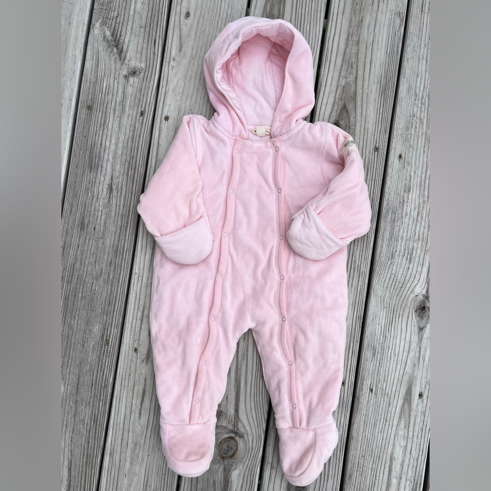 Burt’s Bees baby girl velour pram/snowsuit 3 mo